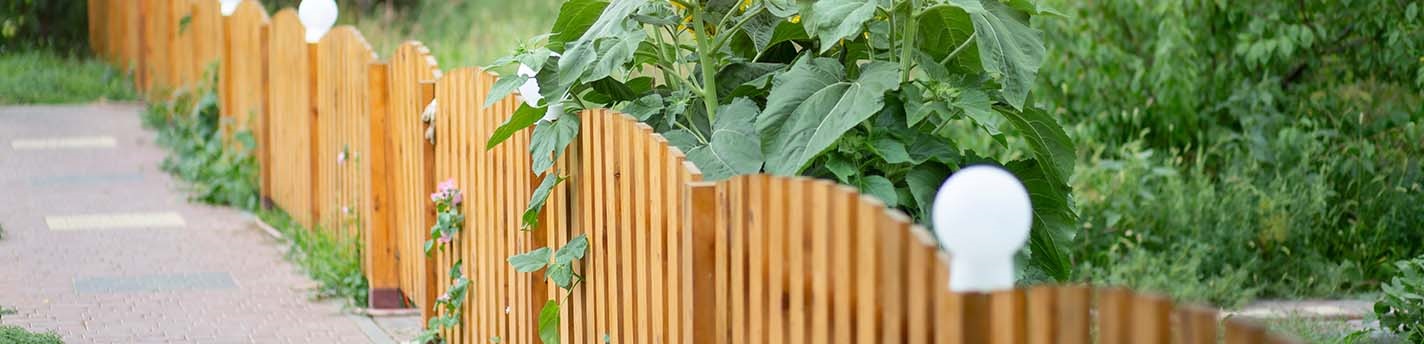 Holzzaun mit grünem Garten