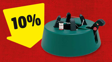 Ein gelber Pfeil mit 10% zeigt auf einen Christbaumständer.