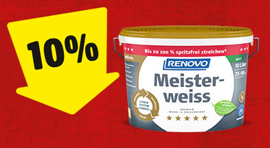 Ein gelber Pfeil mit 10% zeigt auf einen Farbeimer von Renovo.