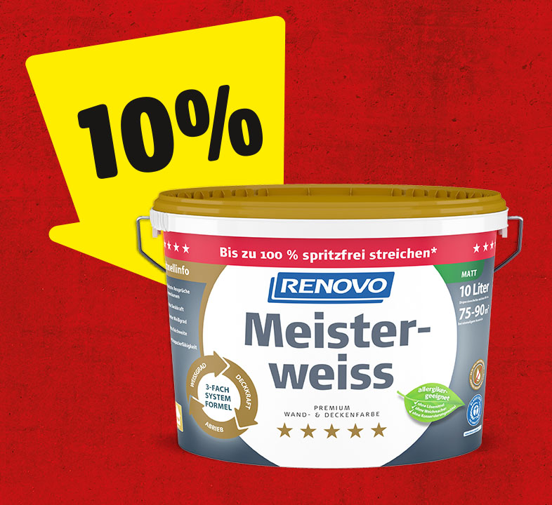 Ein gelber Pfeil mit 10% zeigt auf einen Farbeimer von Renovo.